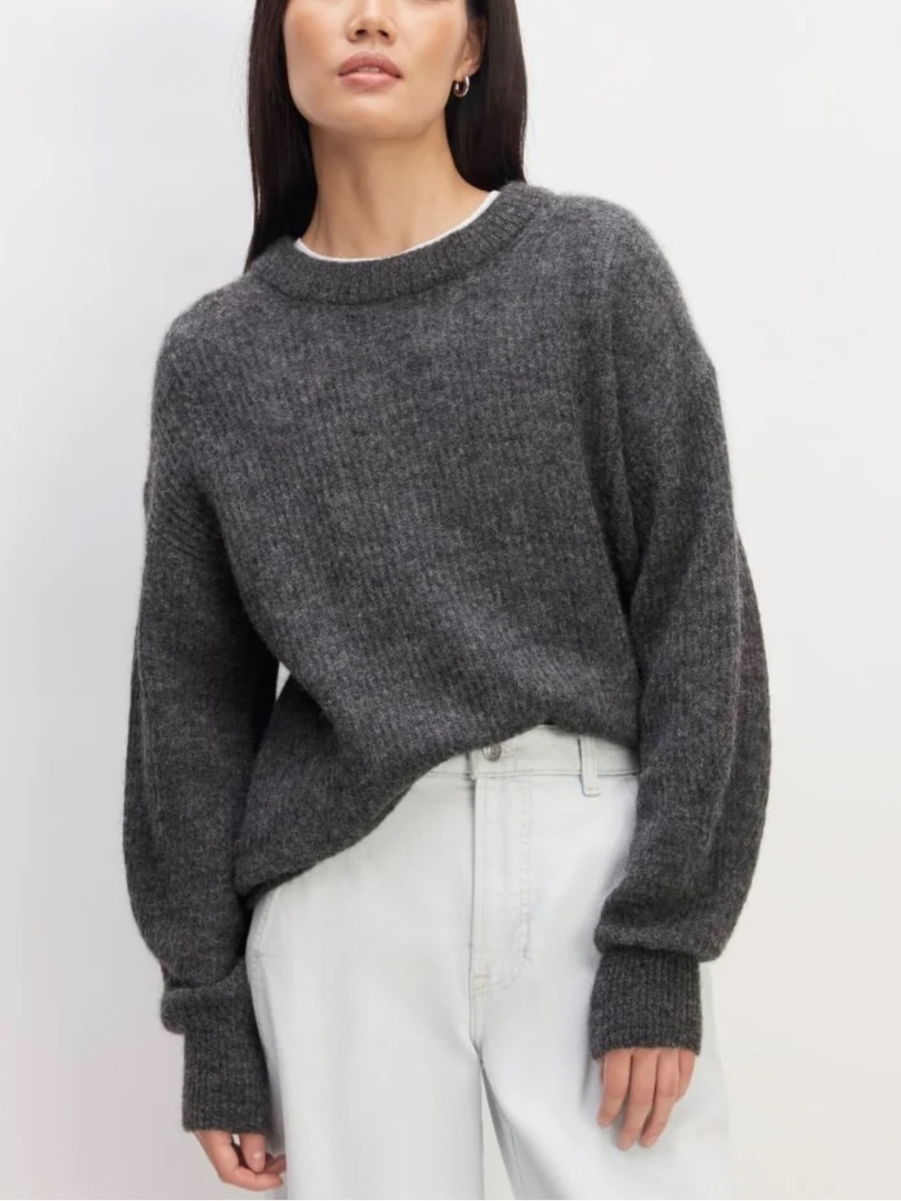 EVERLANE WOMENS ALPACA WOOL CREWNECK SWEATER CHARCOAL GRAY SMALL